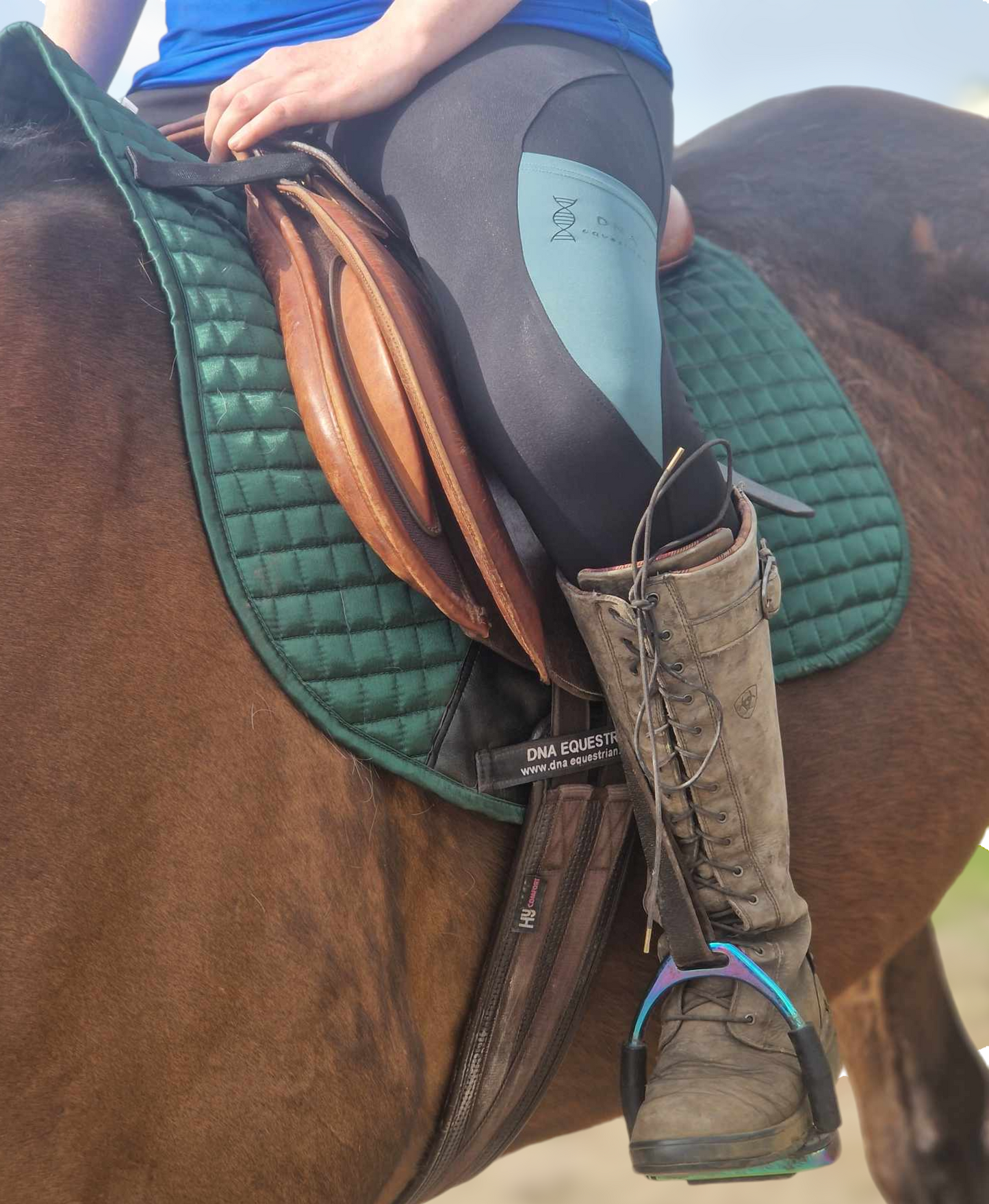 Ladies black and green riding tights DNA equestrian ltd