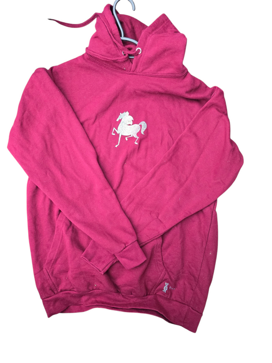 Burgundy glitter rainbow horse hoodie