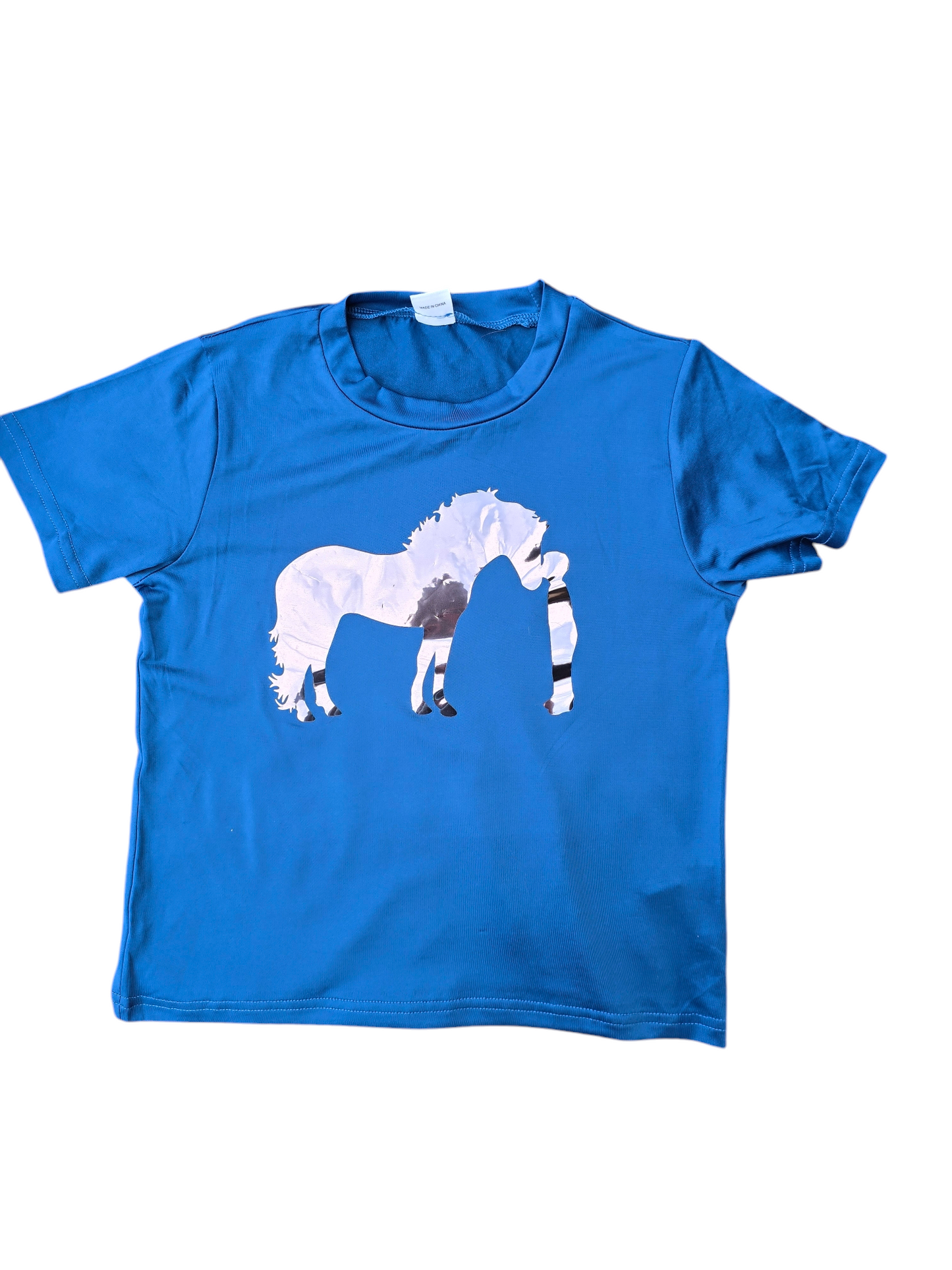 Silver boy and horse childrens tshirt