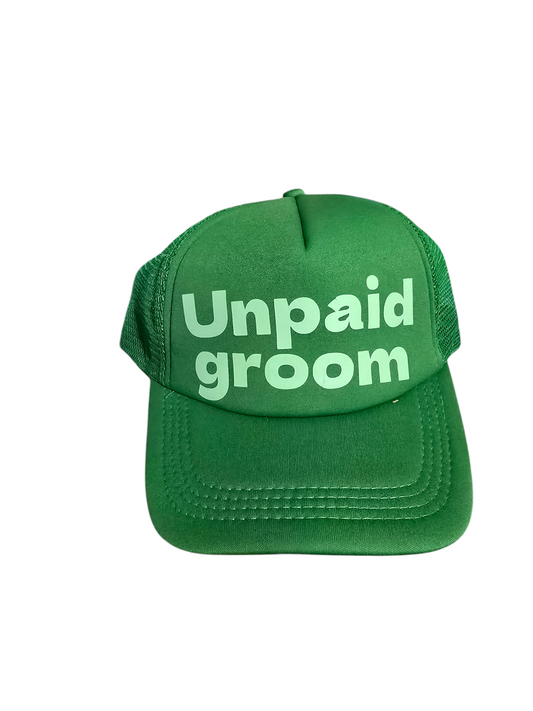 Green unpaid groom baseball cap