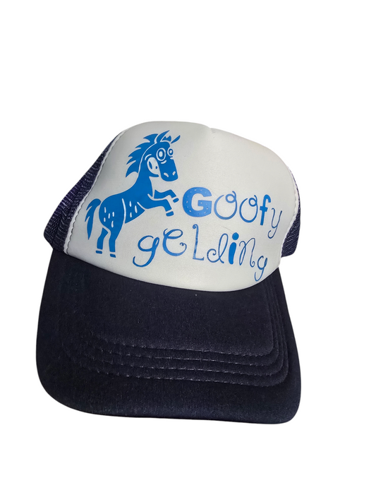 Navy and white "goofy gelding" baseball cap