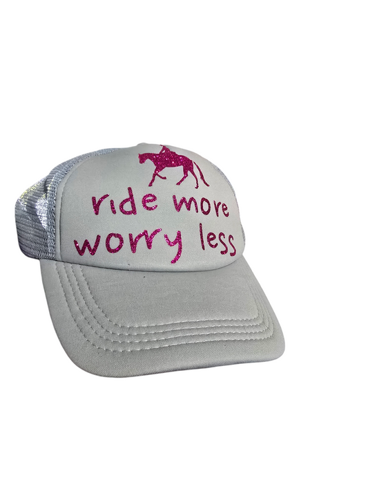 Baby blue baseball cap with pink slogan