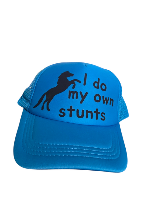 Blue baseball cap with slogan