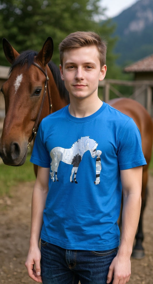 Silver boy and horse childrens tshirt