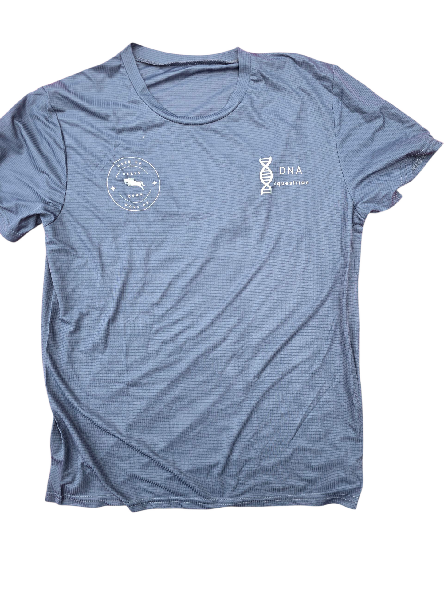 Head up, heels down, hold on equestrian grey unisex adult t-shirt