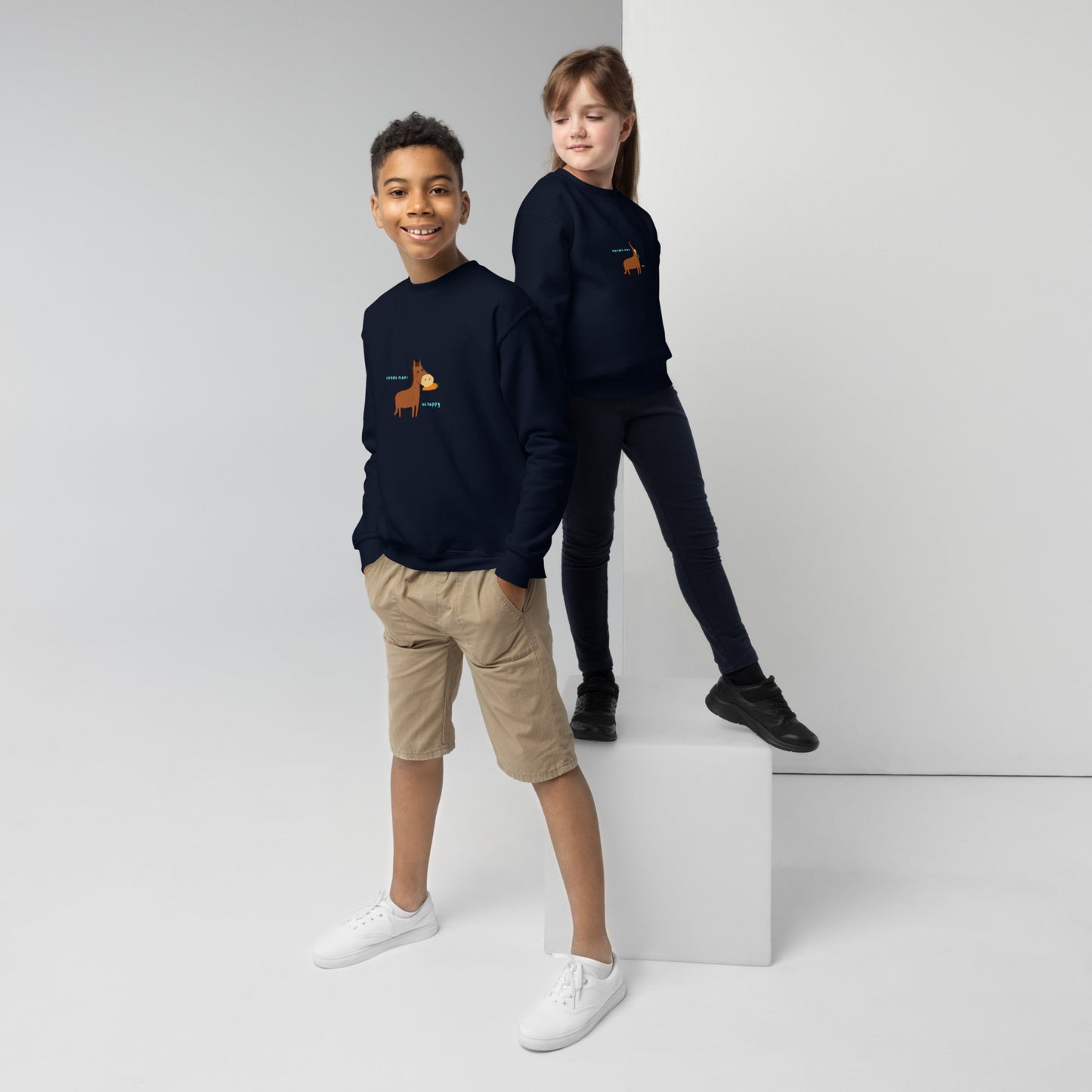 Youth crewneck sweatshirt 'horses make me' DNA equestrian ltd